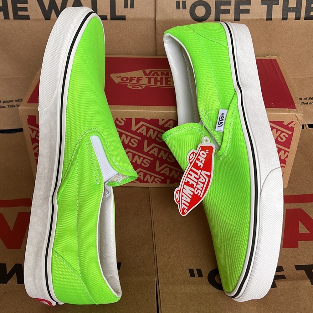 Vans Classic Slip On Neon Green Gecko/True White sneakers WMNS - Picture 12 of 16